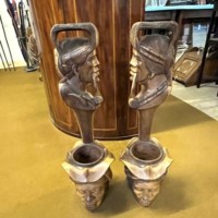 Vintage Pair of Tall Igorot Carved Wood Anthropomorphic Ceremonial Offering Bowls