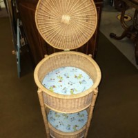 Vintage Round Wicker Bathroom Storage Unit