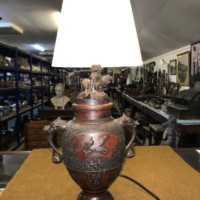 Vintage Brass / Bronzed Oriental Urn Table Lamp