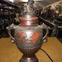 Vintage Brass / Bronzed Oriental Urn Table Lamp