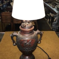 Vintage Brass / Bronzed Oriental Urn Table Lamp