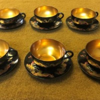 Vintage Chinese Black Lacquered Tea Set Shin Shadan Saeukee Foochow China