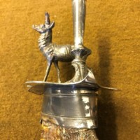 Victorian Ram's Horn and Silver Plate Stag Figure Candle Holder