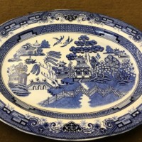 Vintage Oriental Blue White Pattern Meat Platter