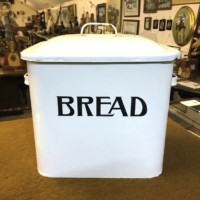 Vintage Black & White Enamel Bread Bin with Ventilated Lid