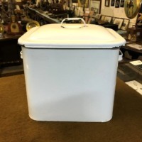 Vintage Black & White Enamel Bread Bin with Ventilated Lid