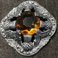 Vintage Large Scottish Thistle Design & Amber Rhinestone Brooch