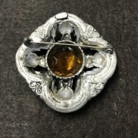 Vintage Large Scottish Thistle Design & Amber Rhinestone Brooch