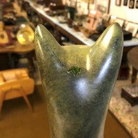 Vintage Heavy Plaster Egyptian Bastet Cat Figure Green / Bronzed Effect Finish