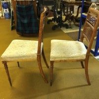 Edwardian Pair of Mahogany Inlaid and Painted Side / Dining Chairs