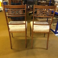 Edwardian Pair of Mahogany Inlaid and Painted Side / Dining Chairs