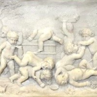 Vintage Dutch Alabaster Plaque of Cherubs After the Original by Giuseppe Andreoni 1875