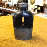 Antique Pewter / Glass / Leather Bound Spirit Flask by James Dixon & Sons Sheffield