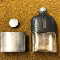 Antique Pewter / Glass / Leather Bound Spirit Flask by James Dixon & Sons Sheffield
