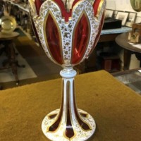 Antique Bohemian Overlaid Ruby Glass Vase / Table Centrepiece