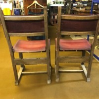 Pair of Spanish Revival Oak and Leather Side / Hall Chairs
