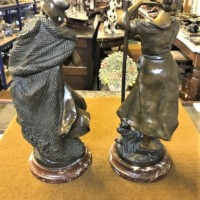 Pair of Bronzed Spelter Figures Peche and Moisson on Marble Bases