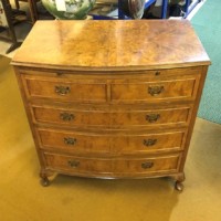 Queen Anne Style Burr Walnut Bow Front Chest of Drawers