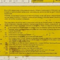 Vintage Michelin Check My Tyre Pressure Chart