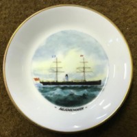 Vintage Royal Worcester Fine Bone China Trinket Dishes Blue Funnel Line Ships 'Agamemnon' and 'Orestes'