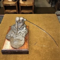 Bronze Effect Resin Sculpture of Fisherman Landing a Fish