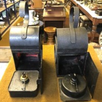 Vintage Pair of Road Worker's Oil Lamps One HARDUN, One GEOPI