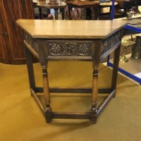 Vintage Carved Oak Canted Hall / Console Table with Grape and Vine Design