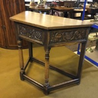 Vintage Carved Oak Canted Hall / Console Table with Grape and Vine Design