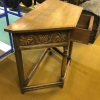 Vintage Carved Oak Canted Hall / Console Table with Grape and Vine Design