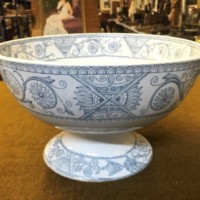 Antique Bells Pottery "Blythswood" Pattern Punch Bowl Grey / White Geometric Floral Pattern