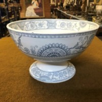 Antique Bells Pottery "Blythswood" Pattern Punch Bowl Grey / White Geometric Floral Pattern