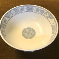 Antique Bells Pottery "Blythswood" Pattern Punch Bowl Grey / White Geometric Floral Pattern