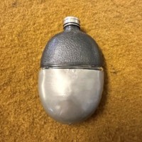 Antique Pewter / Glass / Leather Bound Pocket Spirit Flask