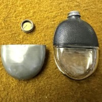 Antique Pewter / Glass / Leather Bound Pocket Spirit Flask