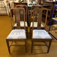 Vintage Set of 4 Mahogany Dining Chairs with Elephant Pattern Seats