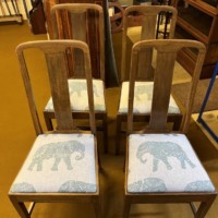 Vintage Set of 4 Mahogany Dining Chairs with Elephant Pattern Seats