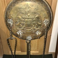 Brass Fireside Stand with Armorial Shield