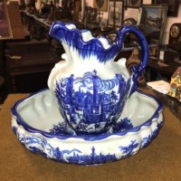Vintage Victoria Ware Ironstone Flo Blue Pitcher and Wash Bowl Set