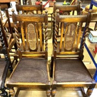 Antique Set of 4 Oak Jacobean Revival Bergère Dining Chairs