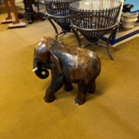 Vintage Large Carved Wood Elephant Figure
