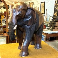 Vintage Large Carved Wood Elephant Figure