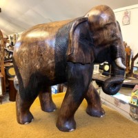 Vintage Large Carved Wood Elephant Figure