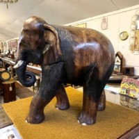 Vintage Large Carved Wood Elephant Figure