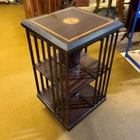 Mid Century Mahogany Inlaid Revolving Bookcase