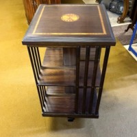Mid Century Mahogany Inlaid Revolving Bookcase