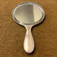 Antique Silver Plated Repousse Hand Mirror with European Farmyard Scene
