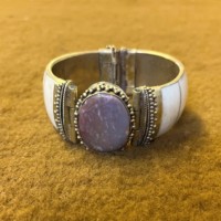Vintage Brass, Bone and Coloured Stone Cuff Bangle