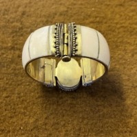 Vintage Brass, Bone and Coloured Stone Cuff Bangle