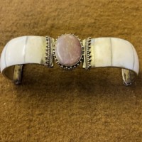 Vintage Brass, Bone and Coloured Stone Cuff Bangle