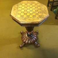 Victorian Walnut Inlaid Chess Top Trumpet Sewing Box